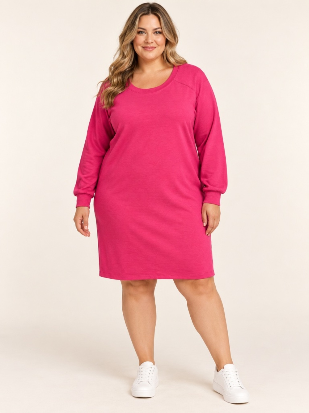 Dear Scarlett Hot Pink Long Sleeve Plus Size Dress NWT